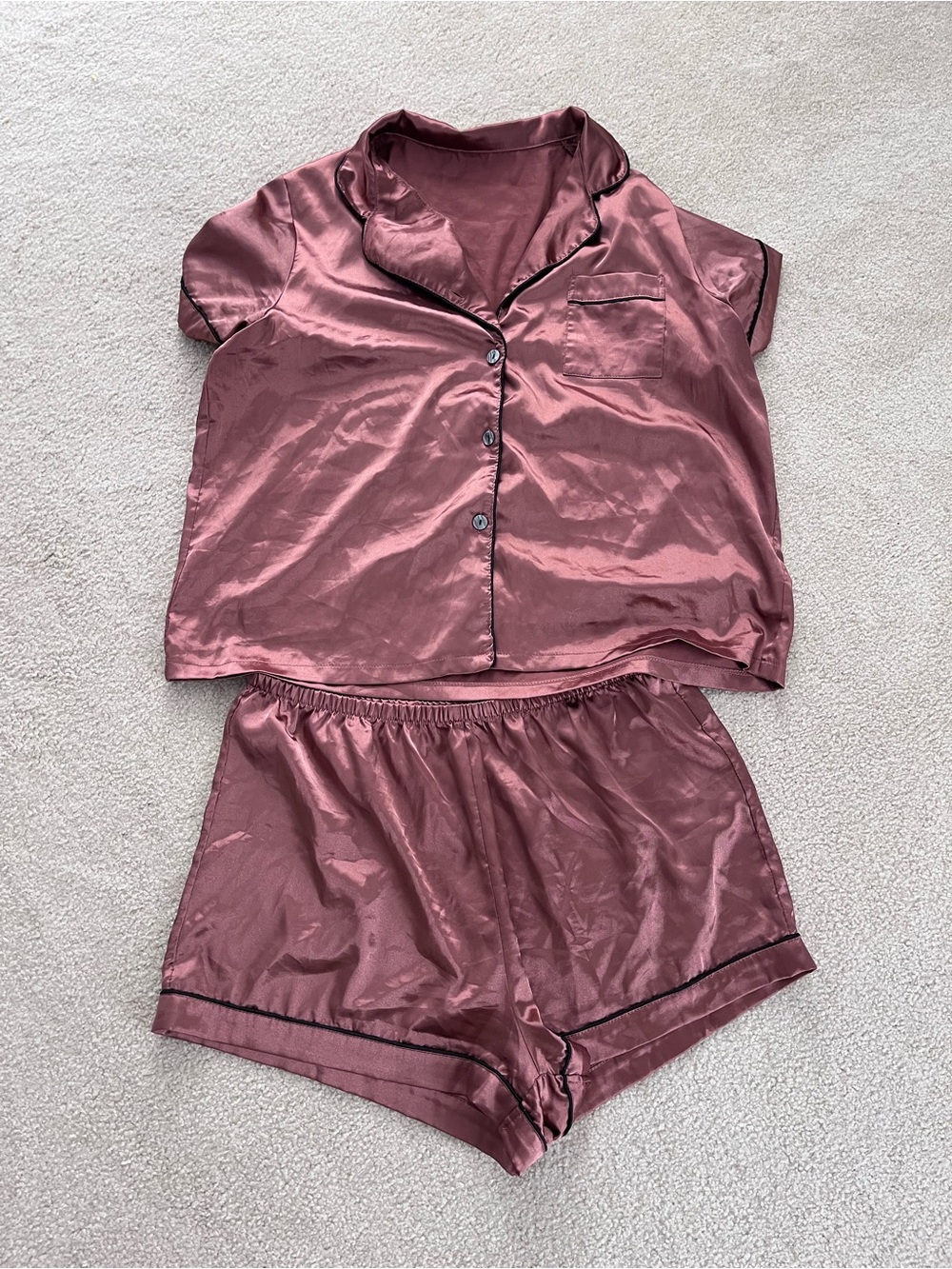 Silky Short Sleeve Pajama Set in Mauve - Women Intimates & Sleepwear